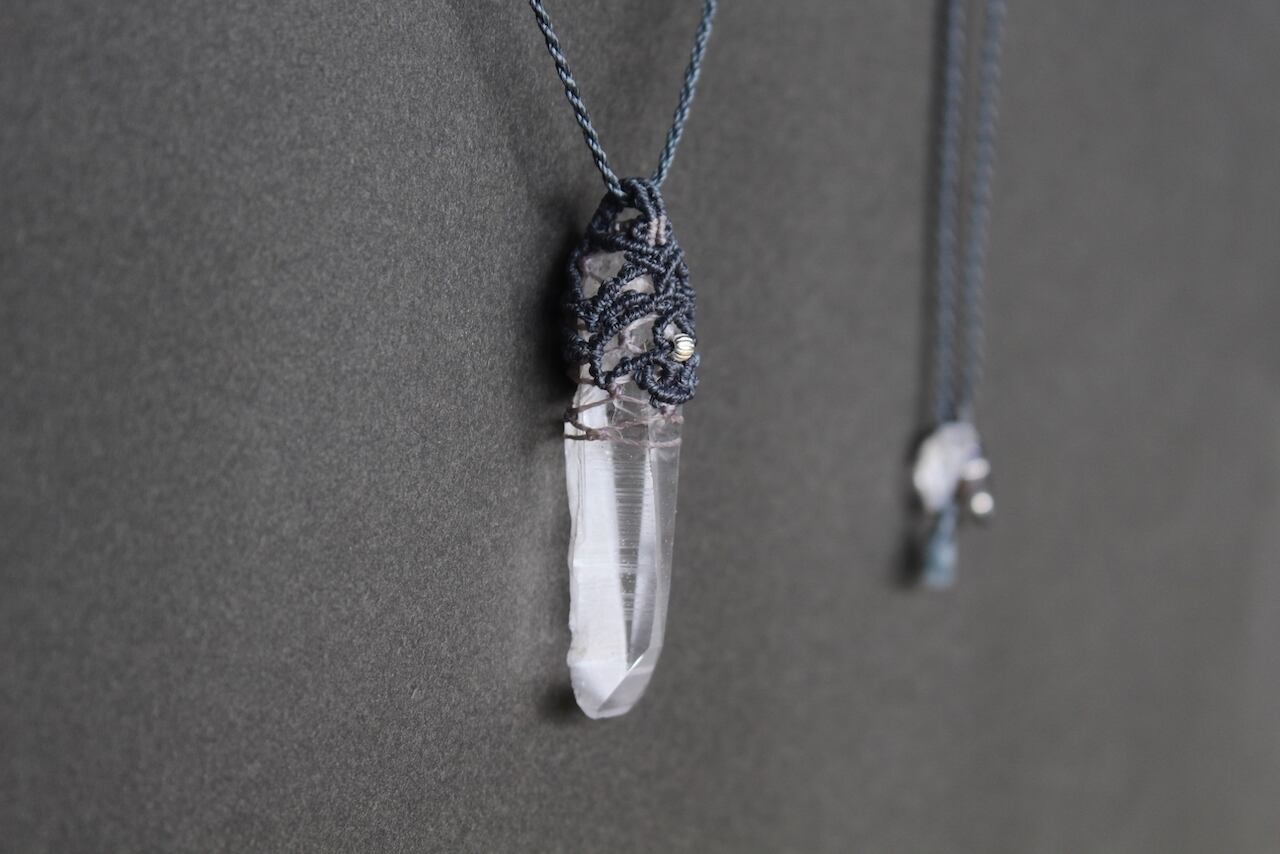 Lemurian Seed  Crystal  micro macrame reversible pendant