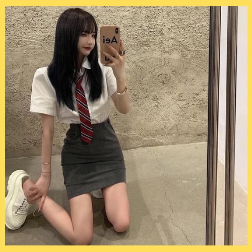 韓国JKセット/シャツ/タイトスカート/ネクタイ