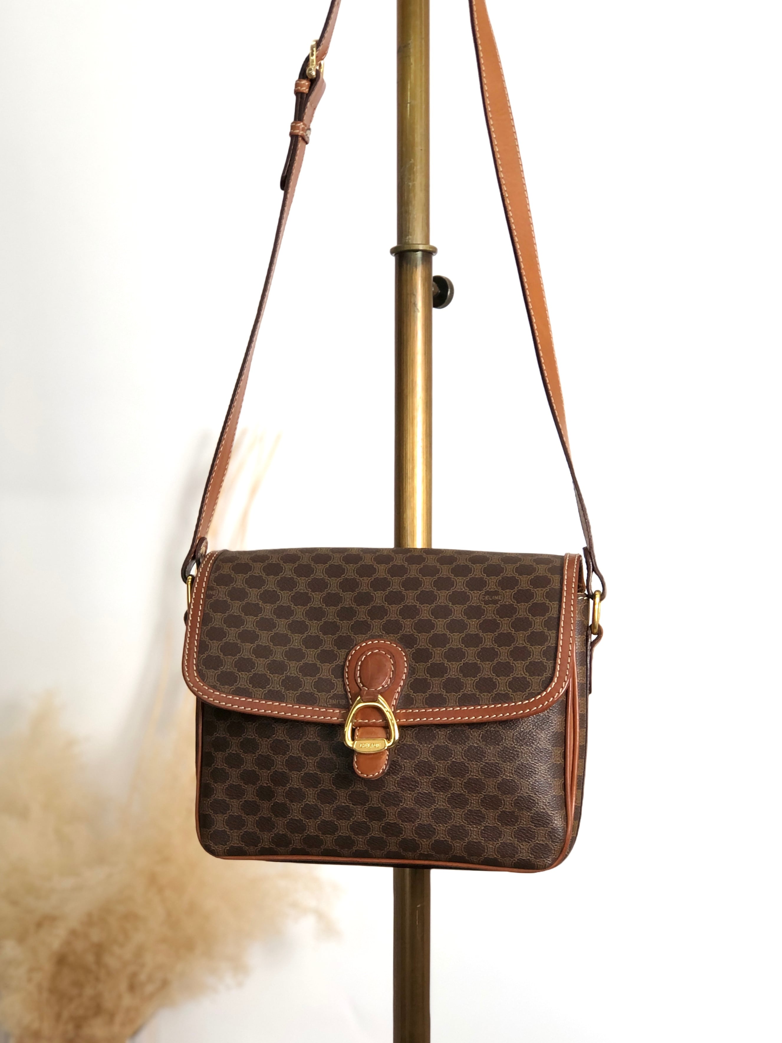 CELINE セリーヌ マカダム ショルダーバッグ ブラウン ホースビット PVC vintage ヴィンテージ オールド 3h7y8z