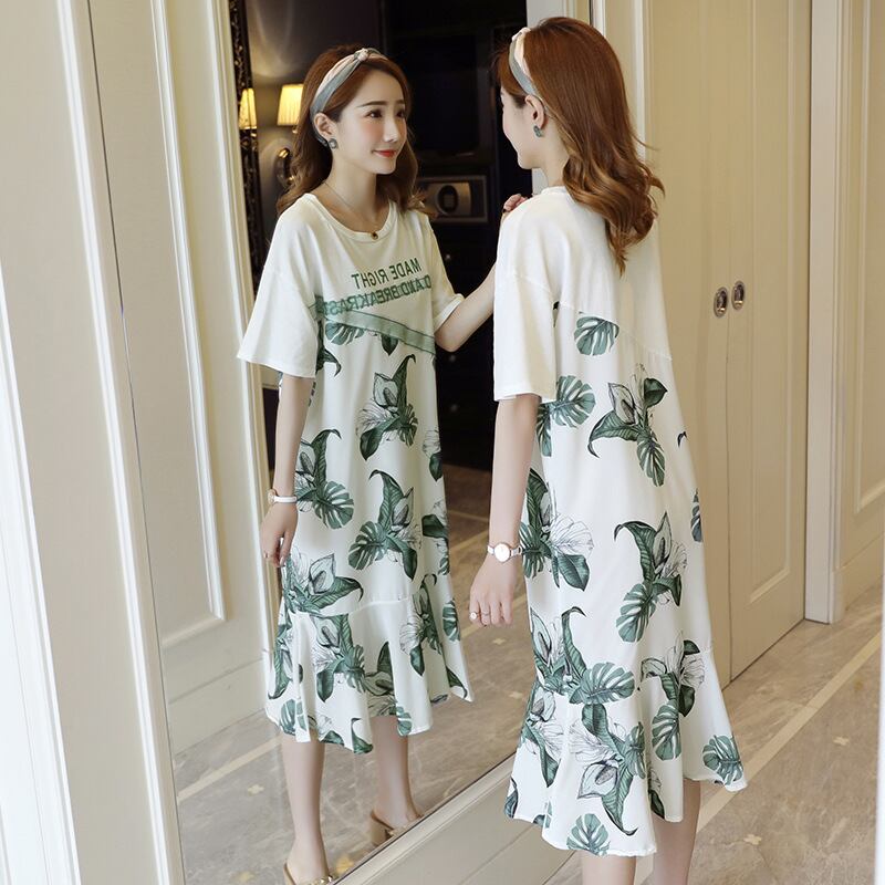 【新作】【送料無料】 新しいプラスサイズのマタニティドレスファッションフィッシュテールミドル丈ルーズマタニティドレスのマタニティドレス2019夏バージョン-アリババ 大きめサイズ サマー 夏物 expec271855604950