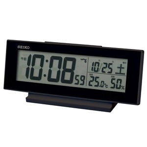 【特価処分】セイコークロック(Seiko Clock) 目覚まし時計 常時点灯 電波 デジタル カレンダー 温度 湿度 表示 夜でも見える 黒・一部黒 82×206×51mm SQ324K