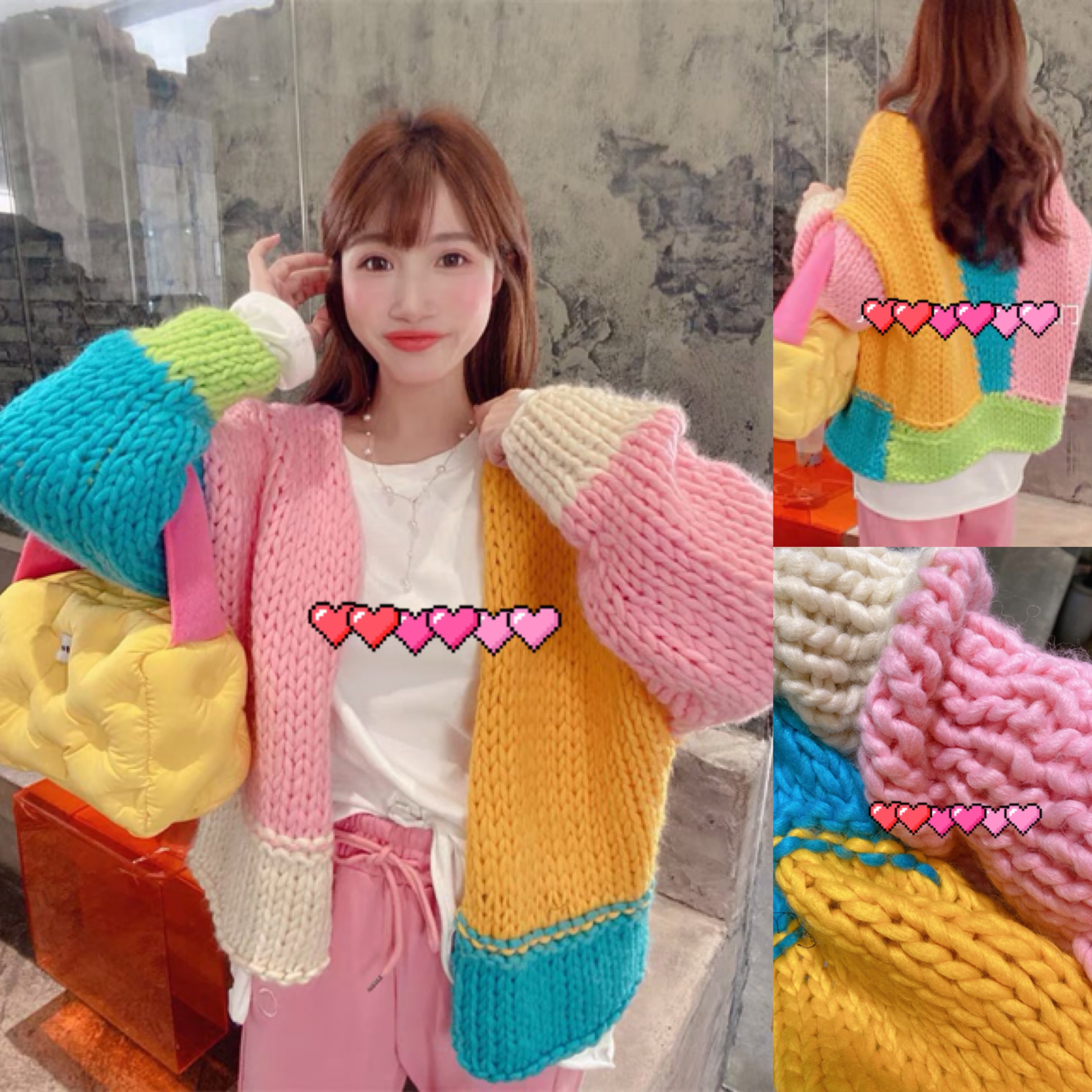 カラフル マルチカラー カーディガン 毛糸 ニット トップ | LOVEYsmileSHOP