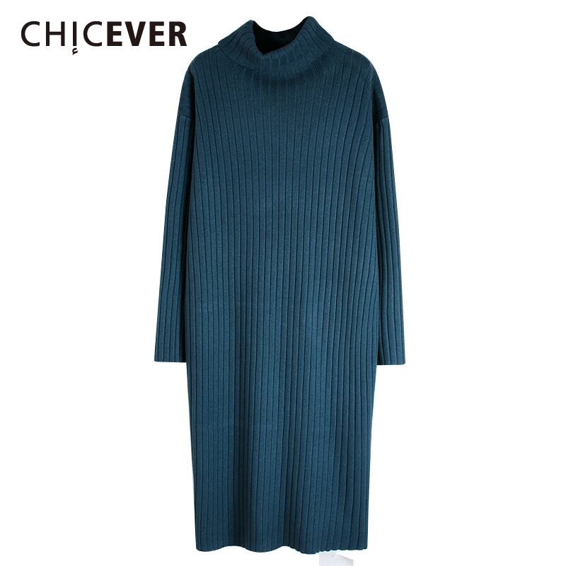 CHICEVERニットドレス女性タートルネック長袖ルーズオーバーサイズストレートヴィンテージドレス2020秋 ロング オータム 秋物 ビンテージ 6base517329372542