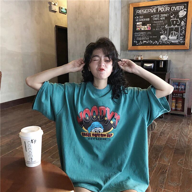 ガールプリントTシャツ 半袖 カジュアル ゆったり クール 送料無料 ゆったりとした半袖Tシャツトレンド漫画プリントT