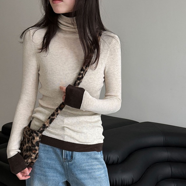 color-block turtleneck knit　J00325