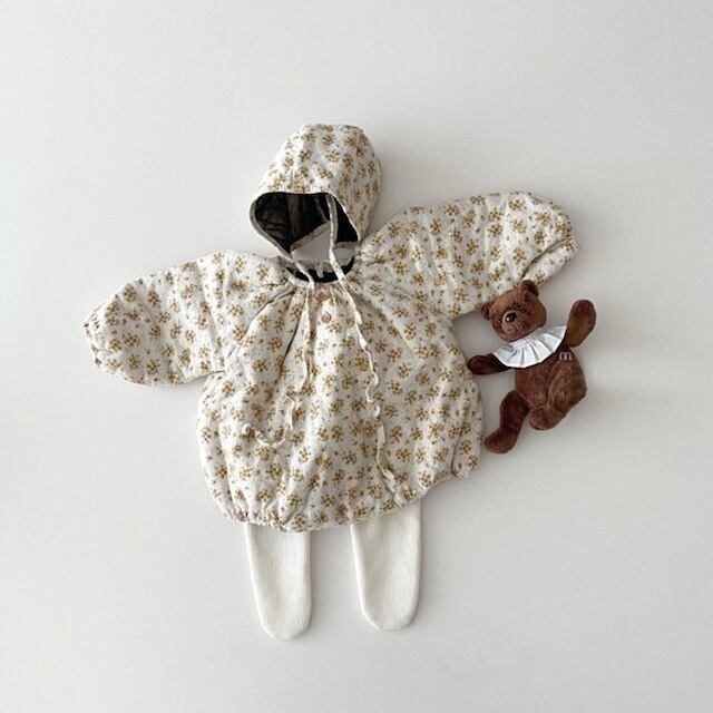 【BABY】韓国風厚手防寒フラワーロンパース&帽子