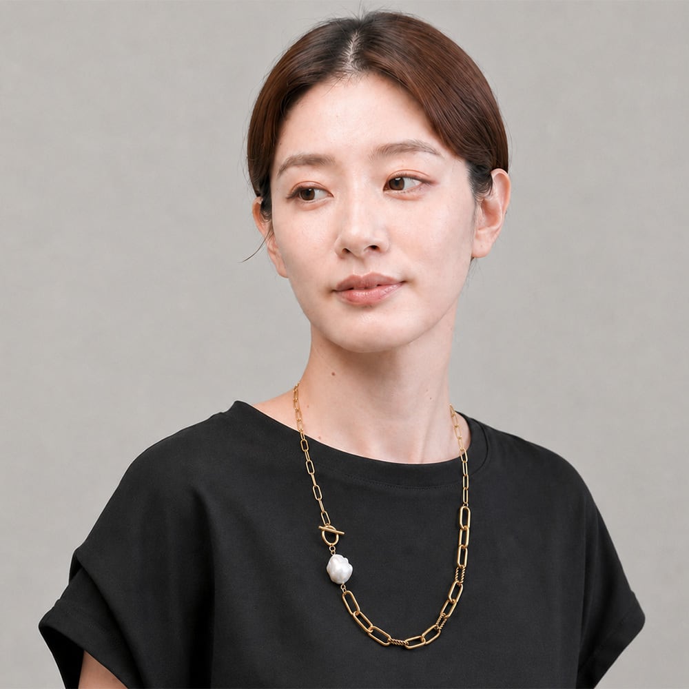 大粒バロック 淡水パール クリップチェーンネックレス / 約14.0〜20.0