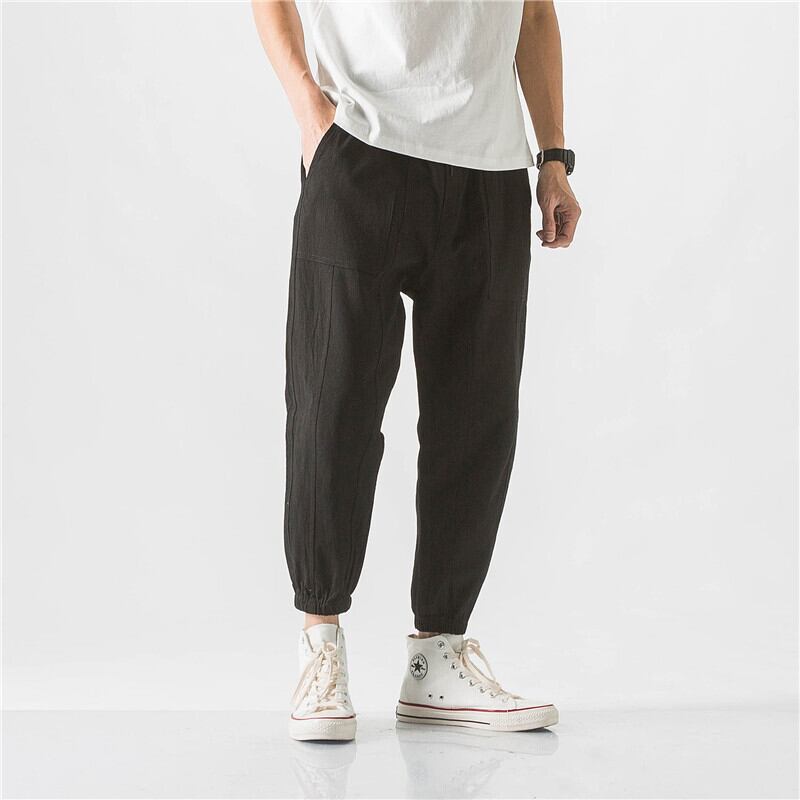 Yidaoヴィンテージ2020夏の新しいカジュアルルーズ無地の薄いズボンの男の子オールマッチストレート9ポイントズボン-アリババ サマー 夏物 ソリッドカラー ビンテージ hip6-161112123592742