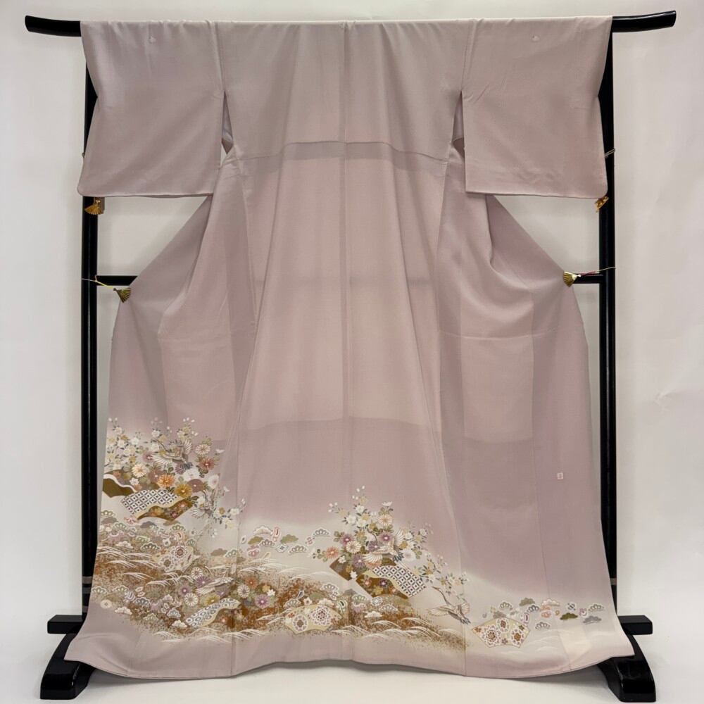 色留袖 結婚式 紋付 リサイクル着物 正絹 裄69cm L size リメイク 中古 礼装 リユース 6417