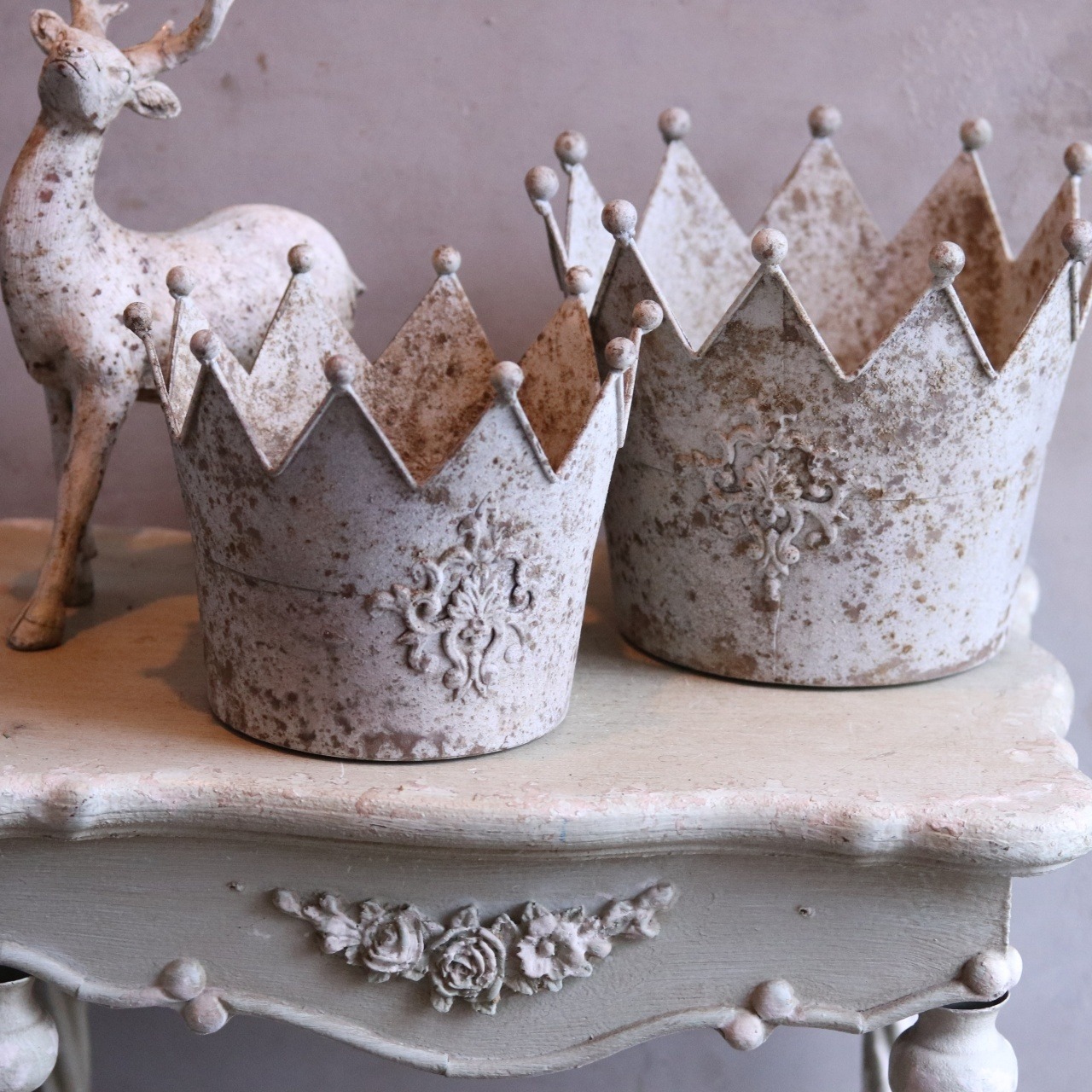 mondimanche 植木鉢　クローヌポットSW｜シャビーシック　王冠デザインでお花とよく合う　UF621