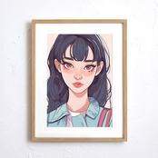 Long Hair Girl｜ロングヘアの少女を描いたレトロポップアートポスター｜シティポップテイストでおしゃれ空間を演出する一枚A3ポスター