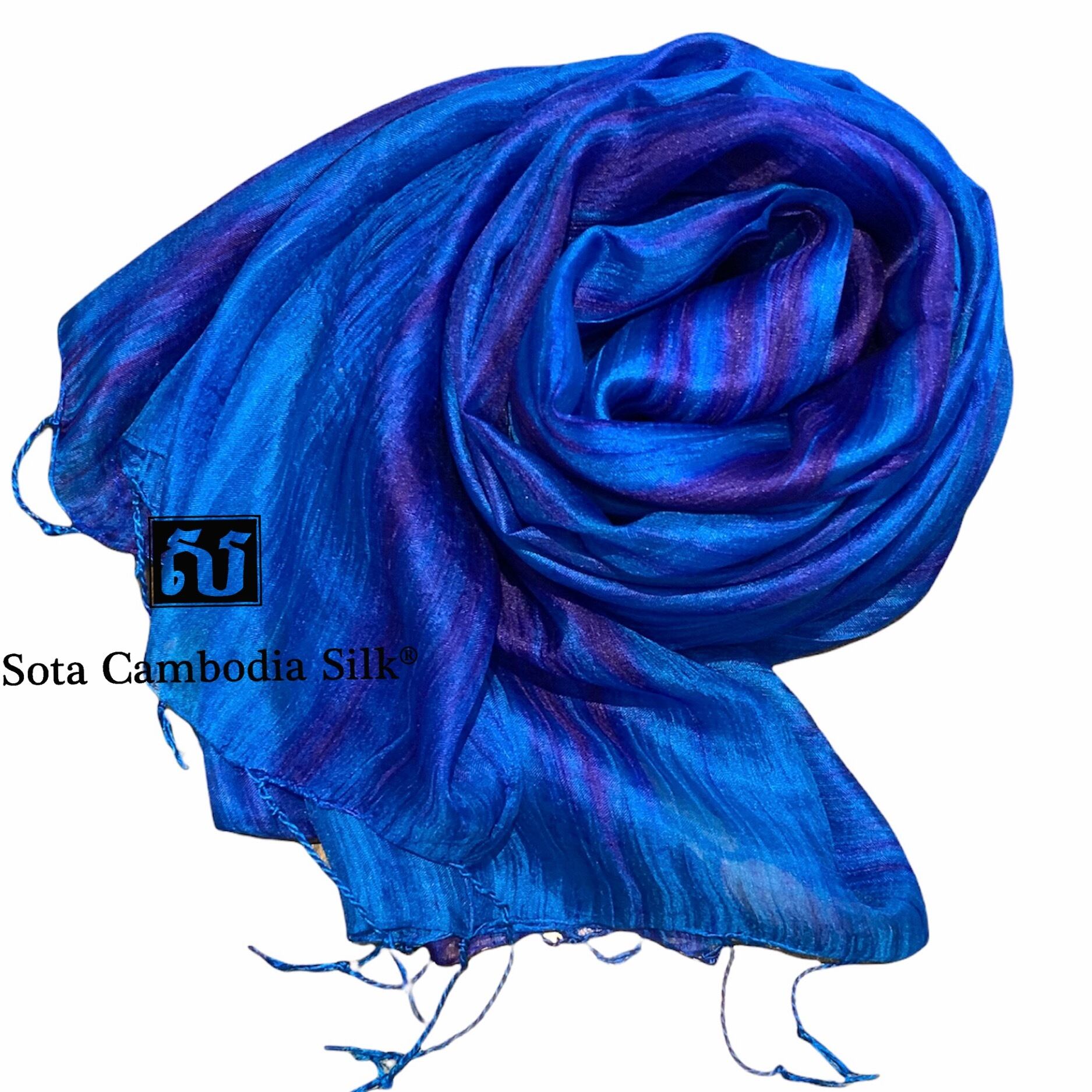 【完売】ストール シルクストール 軽いストール 再入荷【新作】夏ファッション ブルー プレミアムストール カンボジアシルク シルク ブルー シルクストール