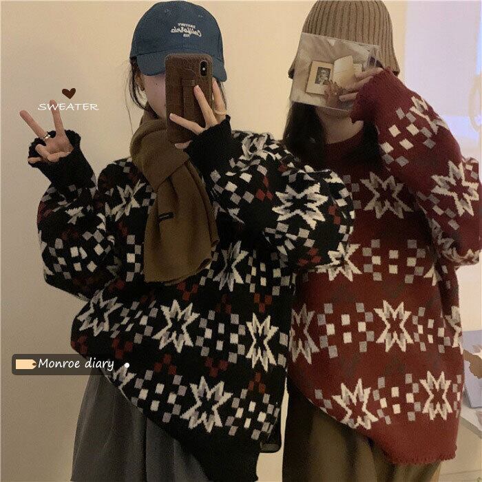 ルーズラウンドネックプルオーバー セーター オータムウィンタースタンダードスタイルコート ジャケット ロング レトロ 秋物 冬物 Oネック モンロー21507780386