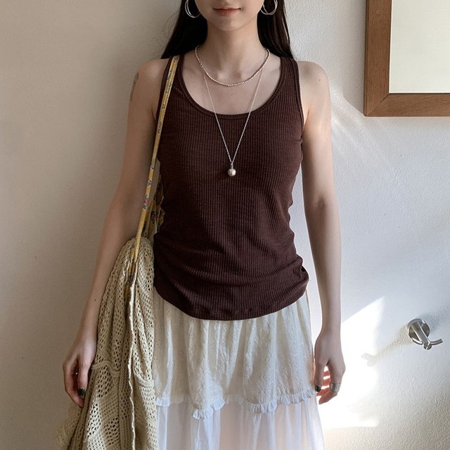 スリムフィットリブタンクトップ 2color [am03650]