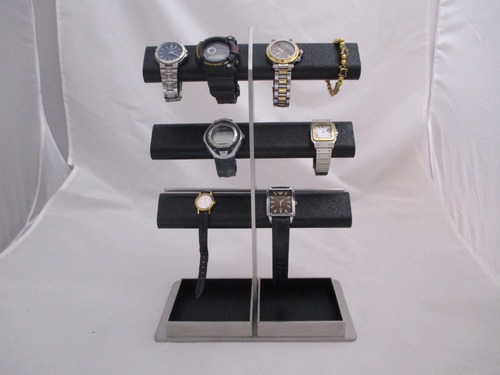 腕時計スタンド　ウオッチスタンド　時計スタンド　腕時計スタンド 高級　ブラック革バンド＆メタルバンド12本掛けでかいダブル角トレイ付き腕時計スタンド　ak-design　受注製作 N20200907