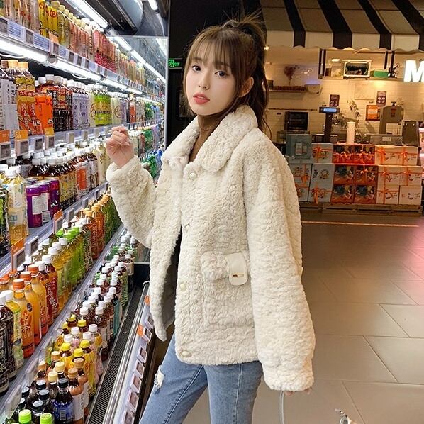 ポケット ビジュー もこもこ ファー ジャケット コート アウター 