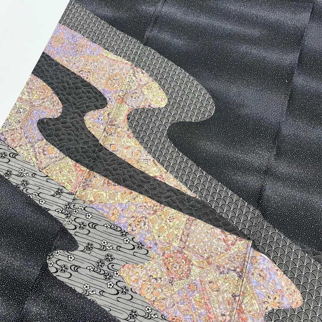 付下げ 伊勢型紙 一尾欣樹彫り 作家物 霞模様に流水 寄せ柄模様 K-3800  