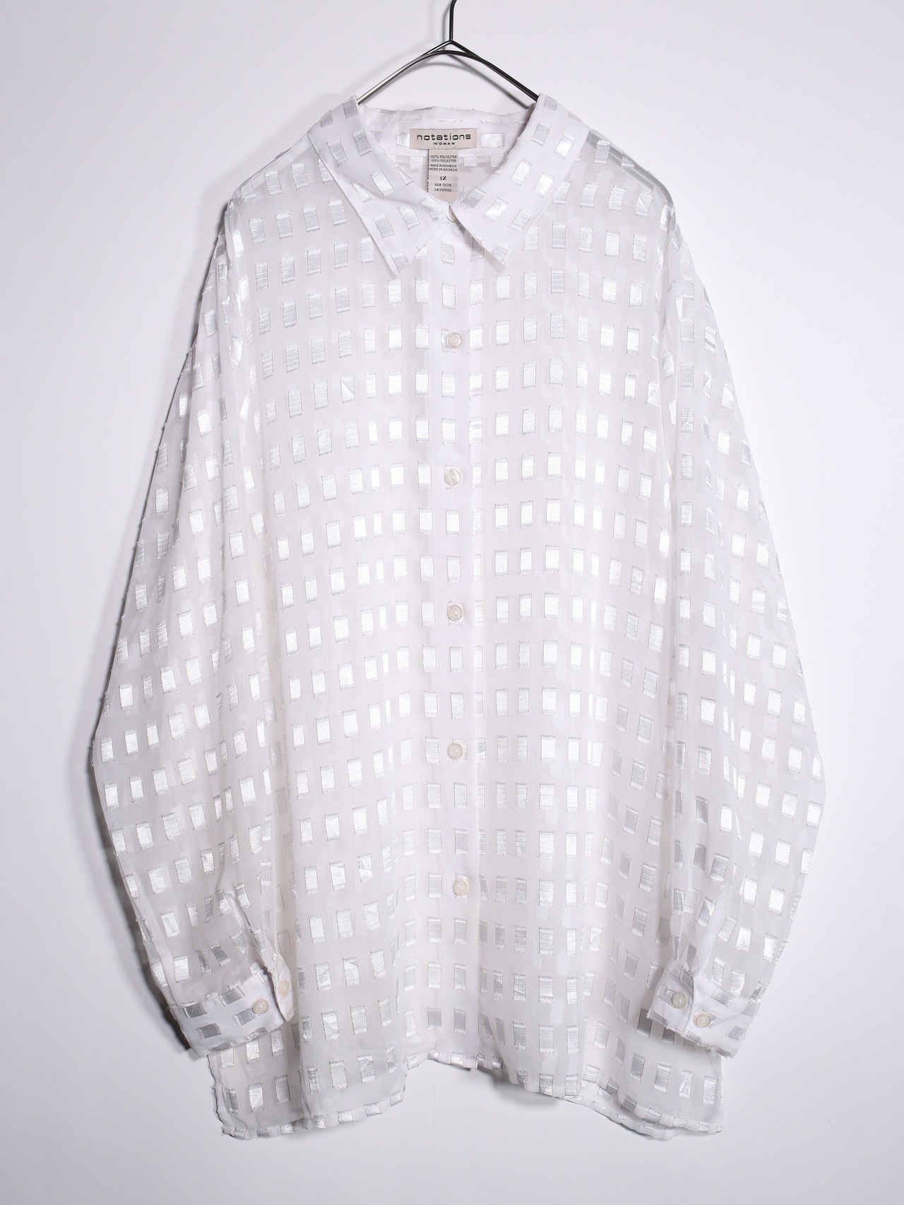 square jacquard white sheer shirt - 7