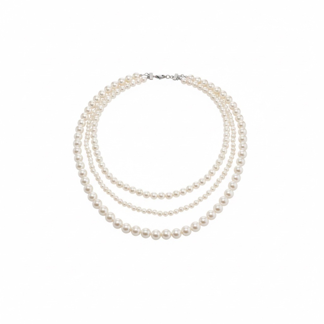 【Rental】3連シェルパールネックレス イヤリングセット 画像1