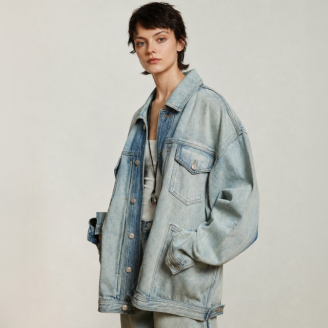 Oversize washed denim jacket A00134