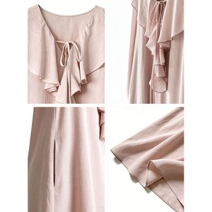 ruffle frill v-neck long one-piece　J00532