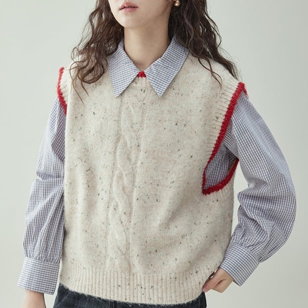 ケーブル編み ラウンドネック ニットベスト 00412