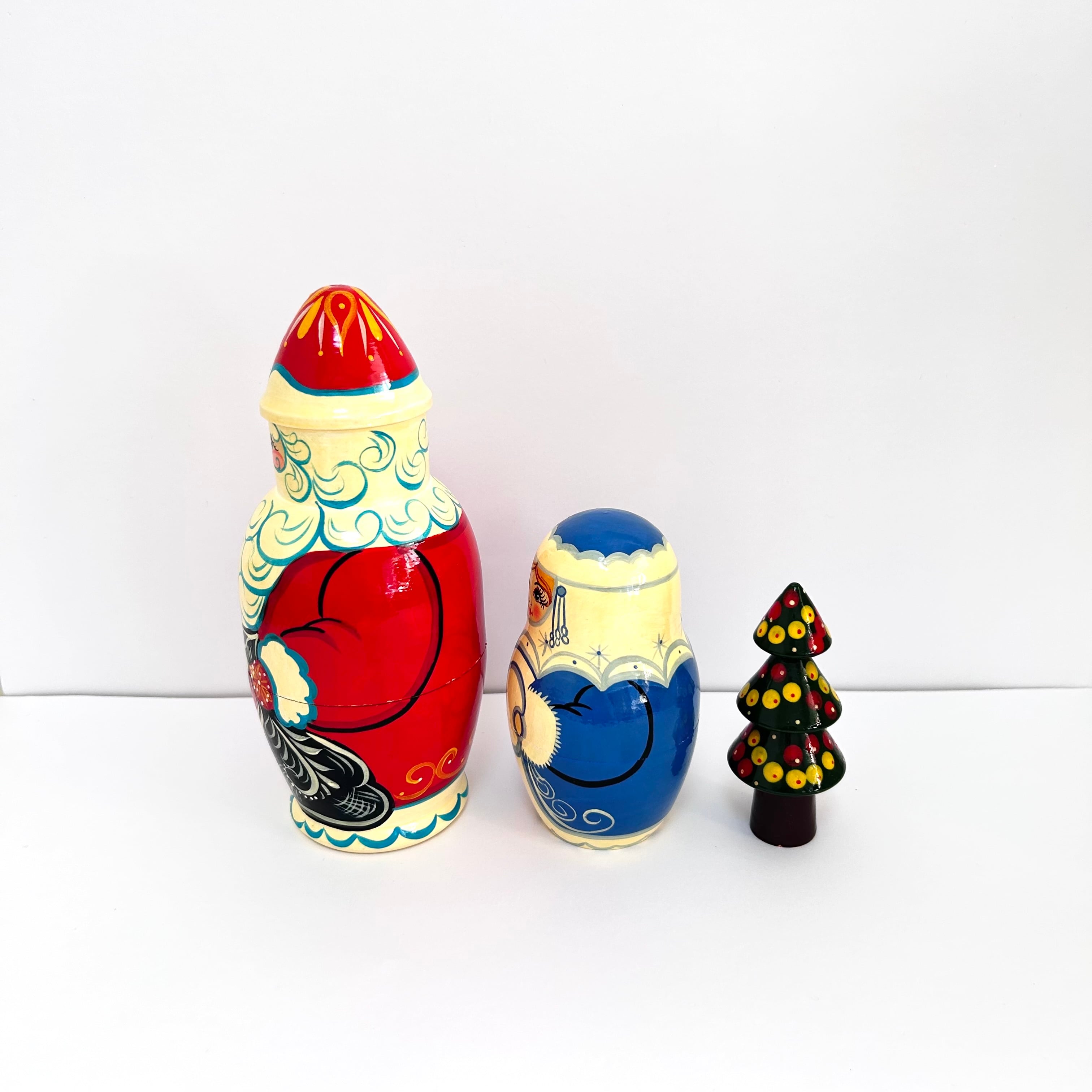 少しだけ訳あり☆サンタクロースマトリョーシカ ジェッドマロースと雪娘 18cm 3ピース