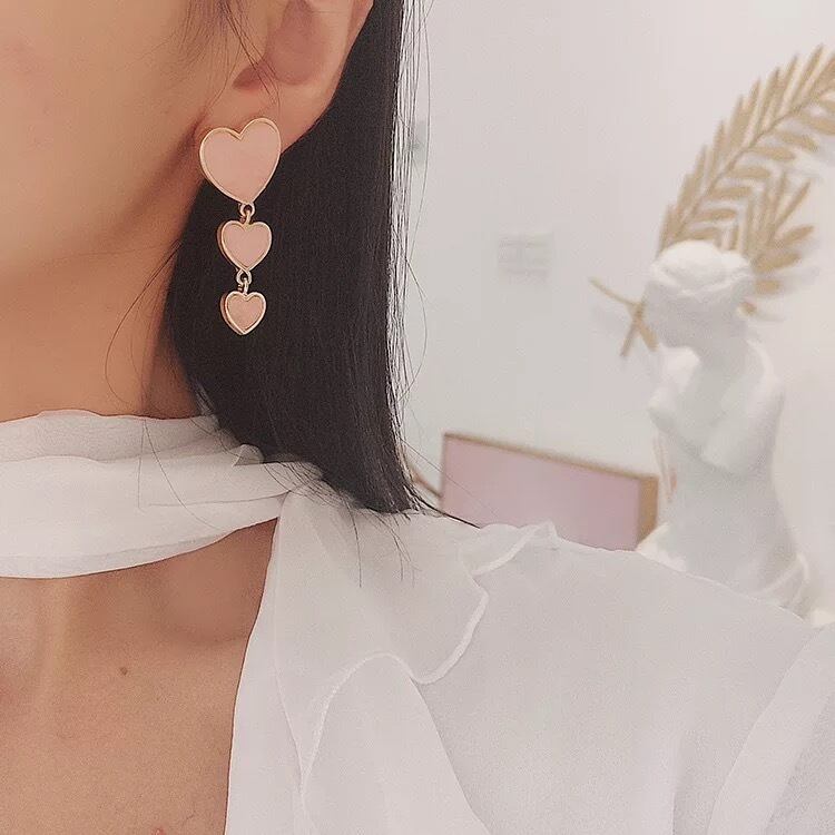 海外発送】マーブルカラーがお洒落♡ ハート 3連 ピアス/イヤリング
