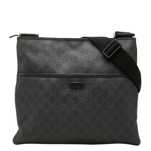 グッチ GGスプリーム 斜め掛け ショルダーバッグ 162904 ブラック グレー PVC レザー レディース GUCCI 【中古】