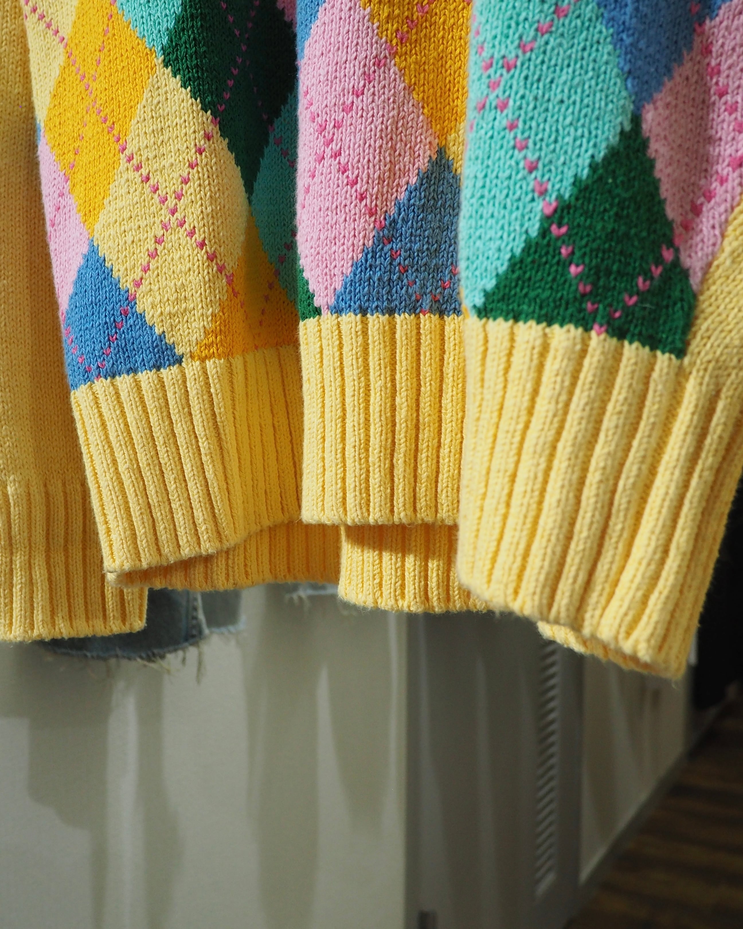 1990s ” Fine Cotton ” Colorful Pastel Argyle Pattern Vintage Knit