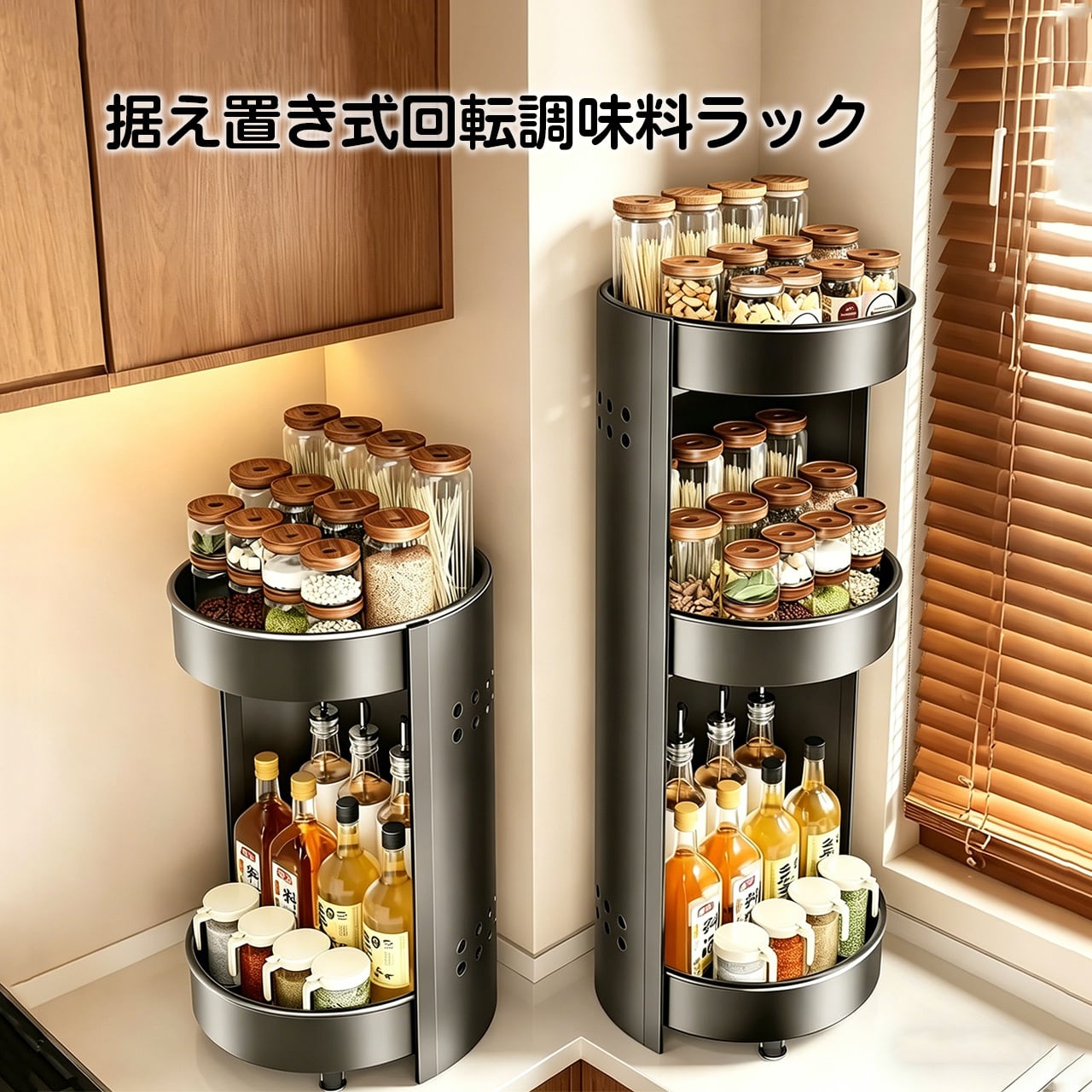 J25 .キッチン回転式調味料ラック｜多機能・多段タイプ｜家庭用