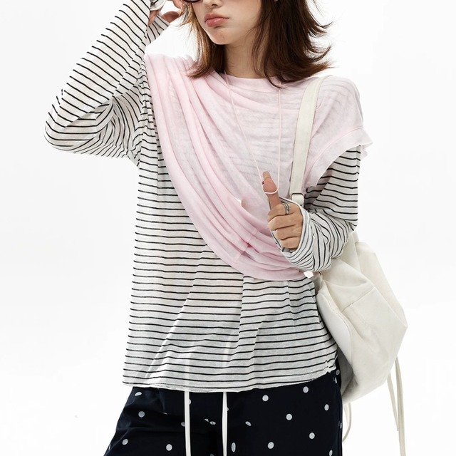 border layered long tee　ボーダーレイヤードロングティー　J2128