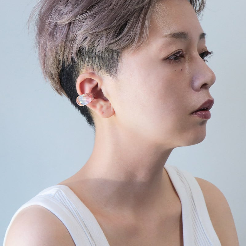 BASE】水晶 イヤーカフ 片耳 / 天然石 ハンドメイド くり抜き 氷 夏