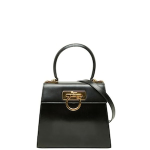 サルヴァトーレフェラガモ ガンチーニ ハンドバッグ ショルダーバッグ 2WAY BX-212193 ブラック レザー レディース Salvatore Ferragamo 【中古】