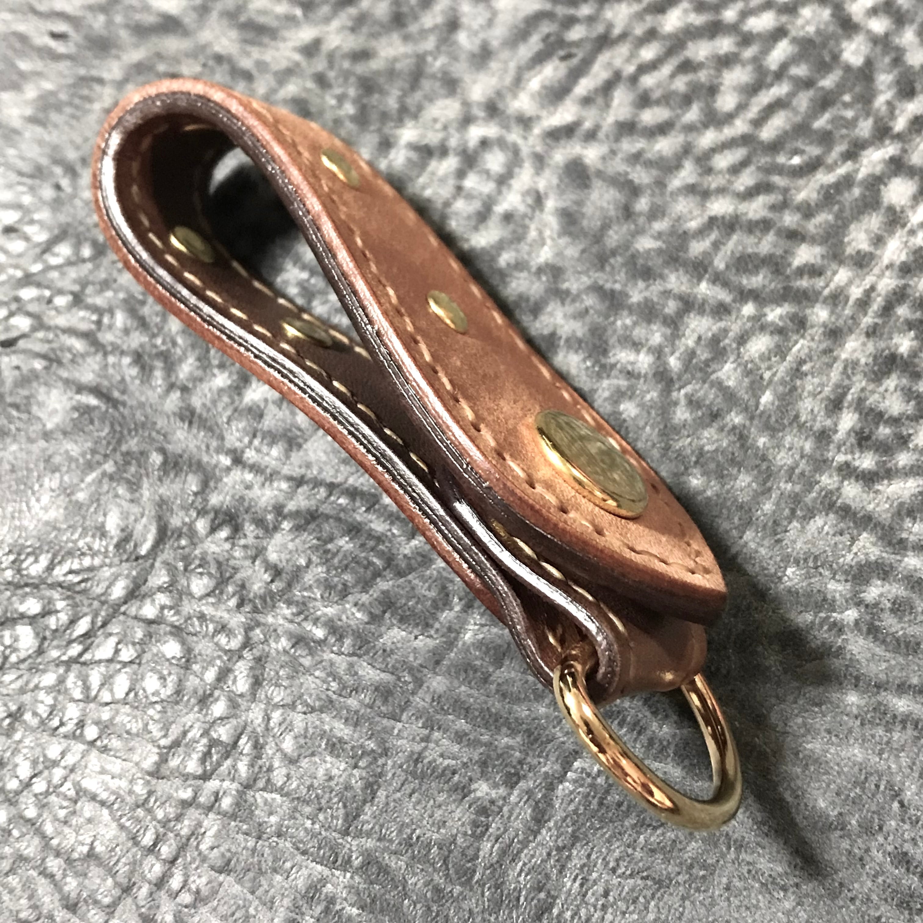 未使用 RRL ブラウンレザーベルトループキーホルダー ビンテージ加工 ベルトループキーホルダー BELTROOP KEYHOLDER リベットシリーズ