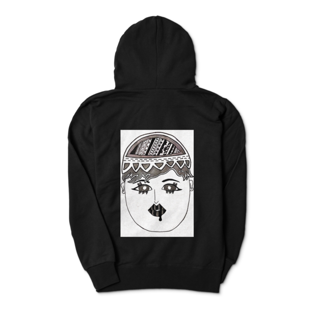 オリジナルデザインパーカー黒 Ninni 顔イラスト Egg Girl Ninni ジジ