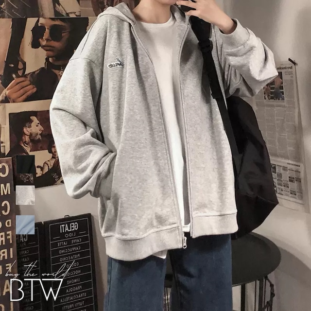 【韓国メンズファッション】 BW008 オーバーサイズ フルジップ パーカー ストリート 長袖 カジュアル ユニセックス