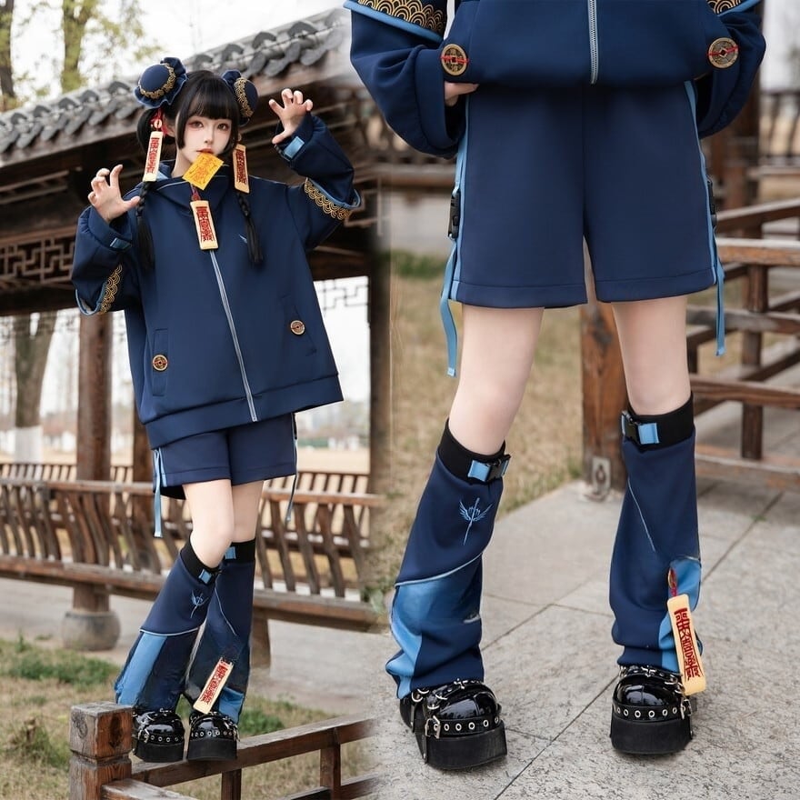 サイバーパンク 中華風 3点 セットアップ 電脳少女 近未来 符札 ライブ