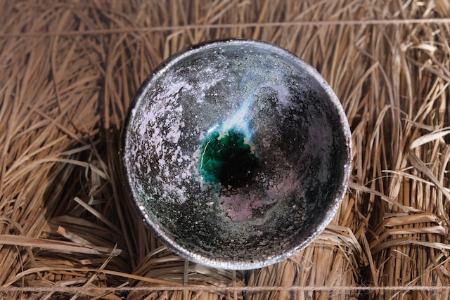 飯碗 粉引薄紫青龍釉薬