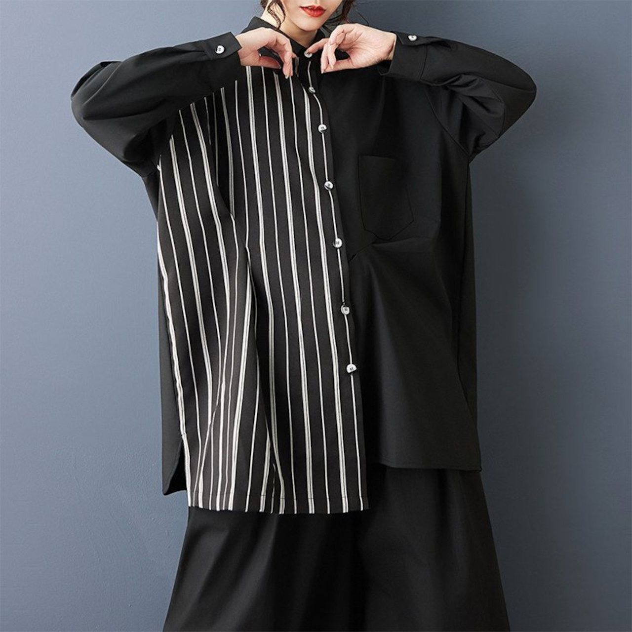 ストライプ 切替 デザイン シャツ 00349