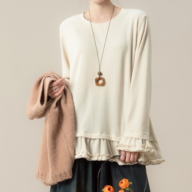 袖フリルナチュラルカットソー　M2120