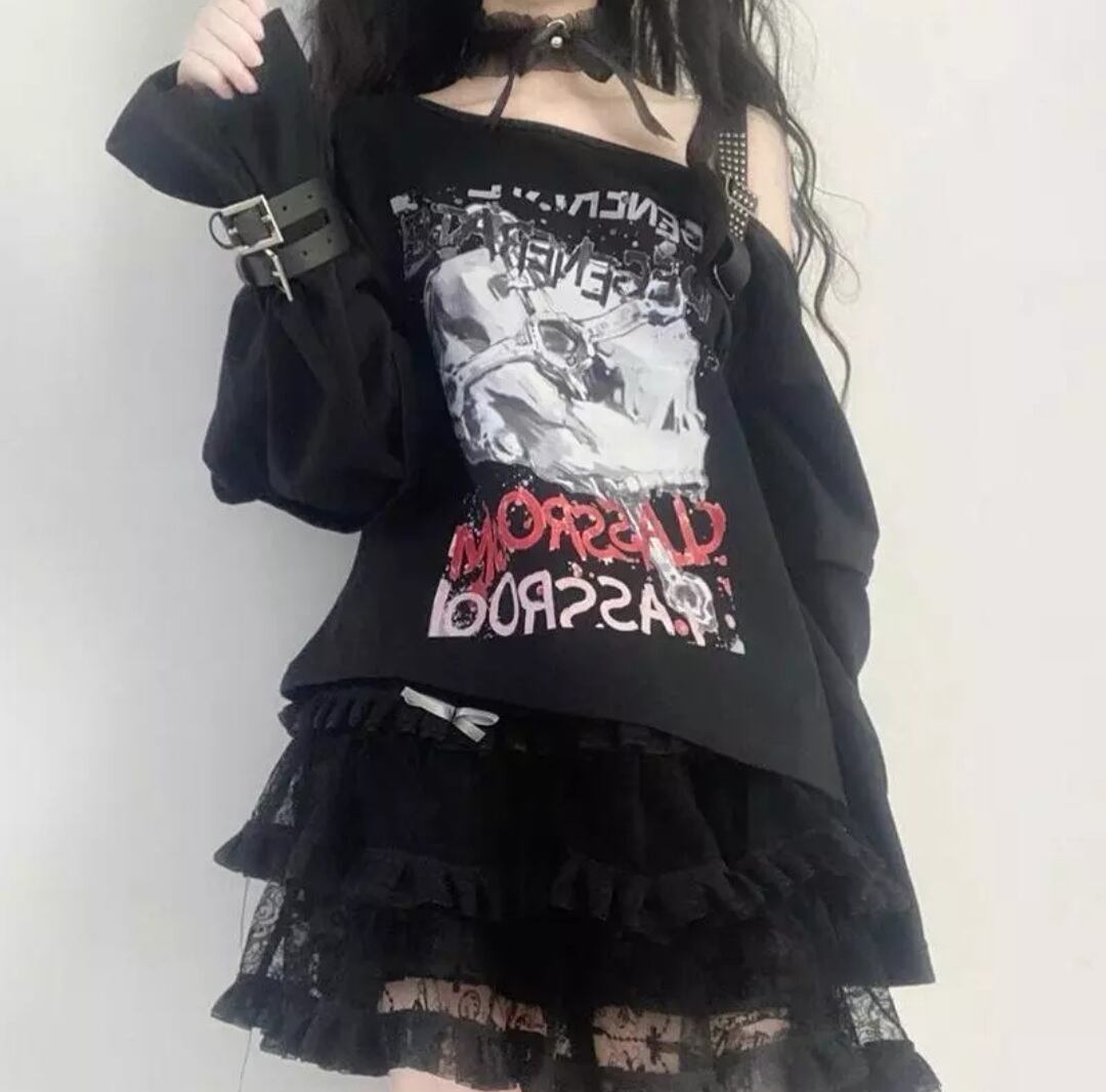 Y2K DARK ACADEMIA ワンショルダー TOP / GOTHIC ARMS