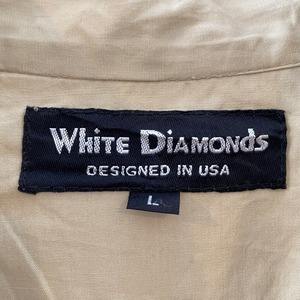 【WHITE DIAMONDS】長袖シャツ ノーカラー 刺繍 アジアン エスニック 個性派 L US古着