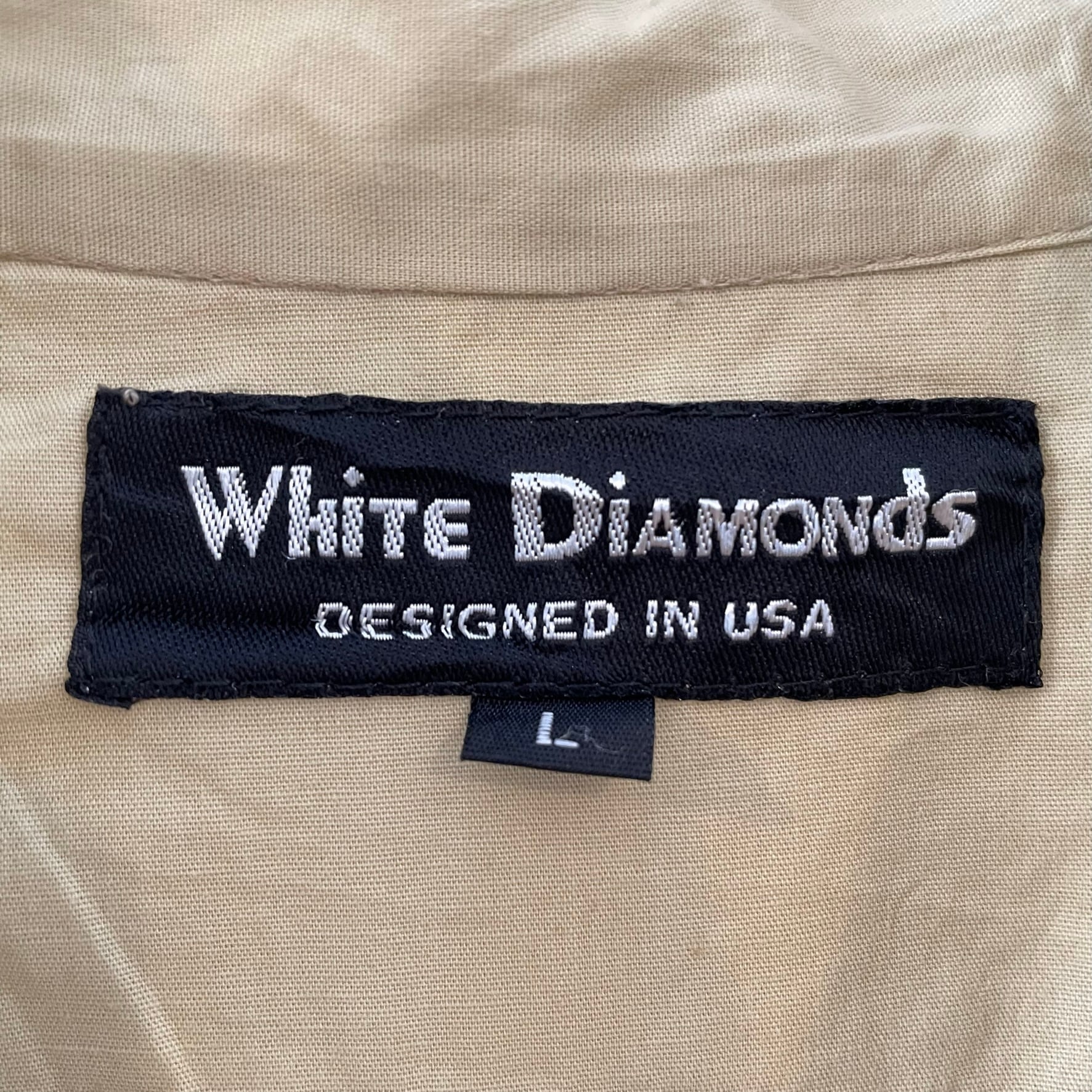 WHITE DIAMONDS】長袖シャツ ノーカラー 刺繍 アジアン エスニック 個性派 L US古着 | 古着屋手ぶらがbest