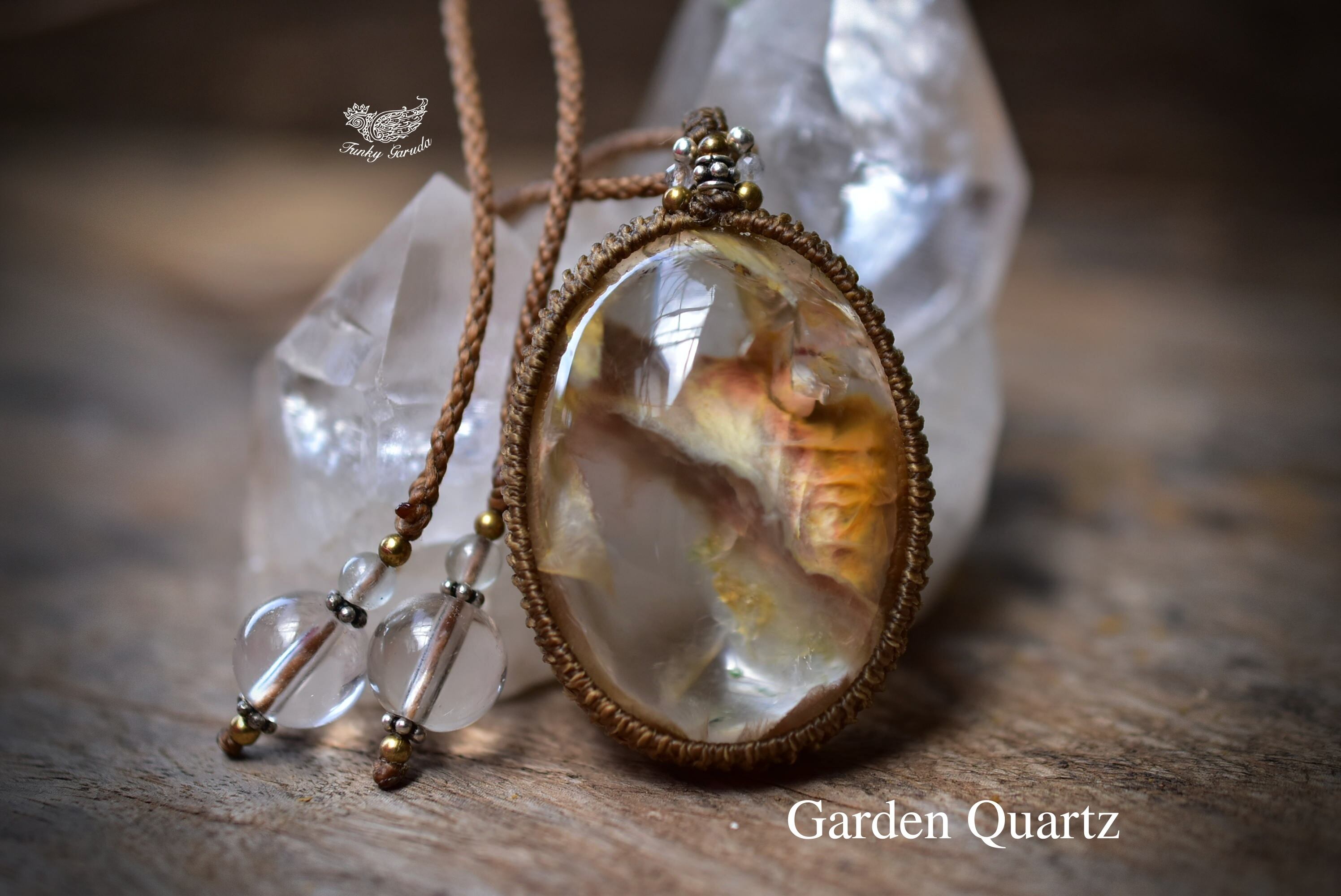 ピンクの架け橋★中粒★ガーデンクォーツ マクラメペンダント318