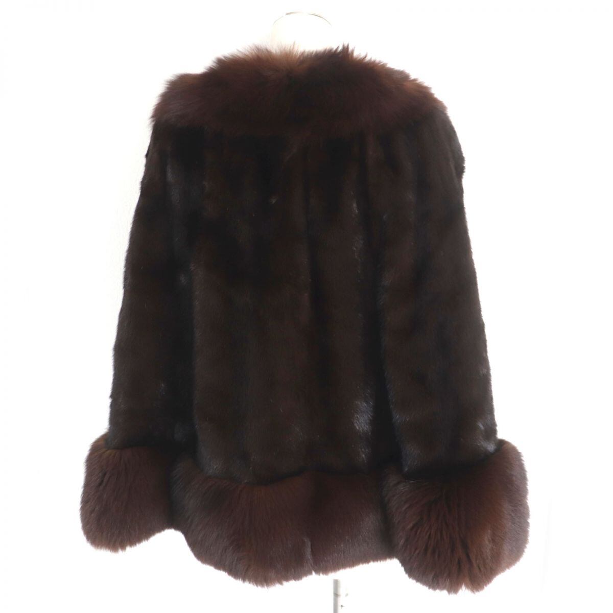 ミンクファー×フォックスファー ポンチョ ダークブラウン