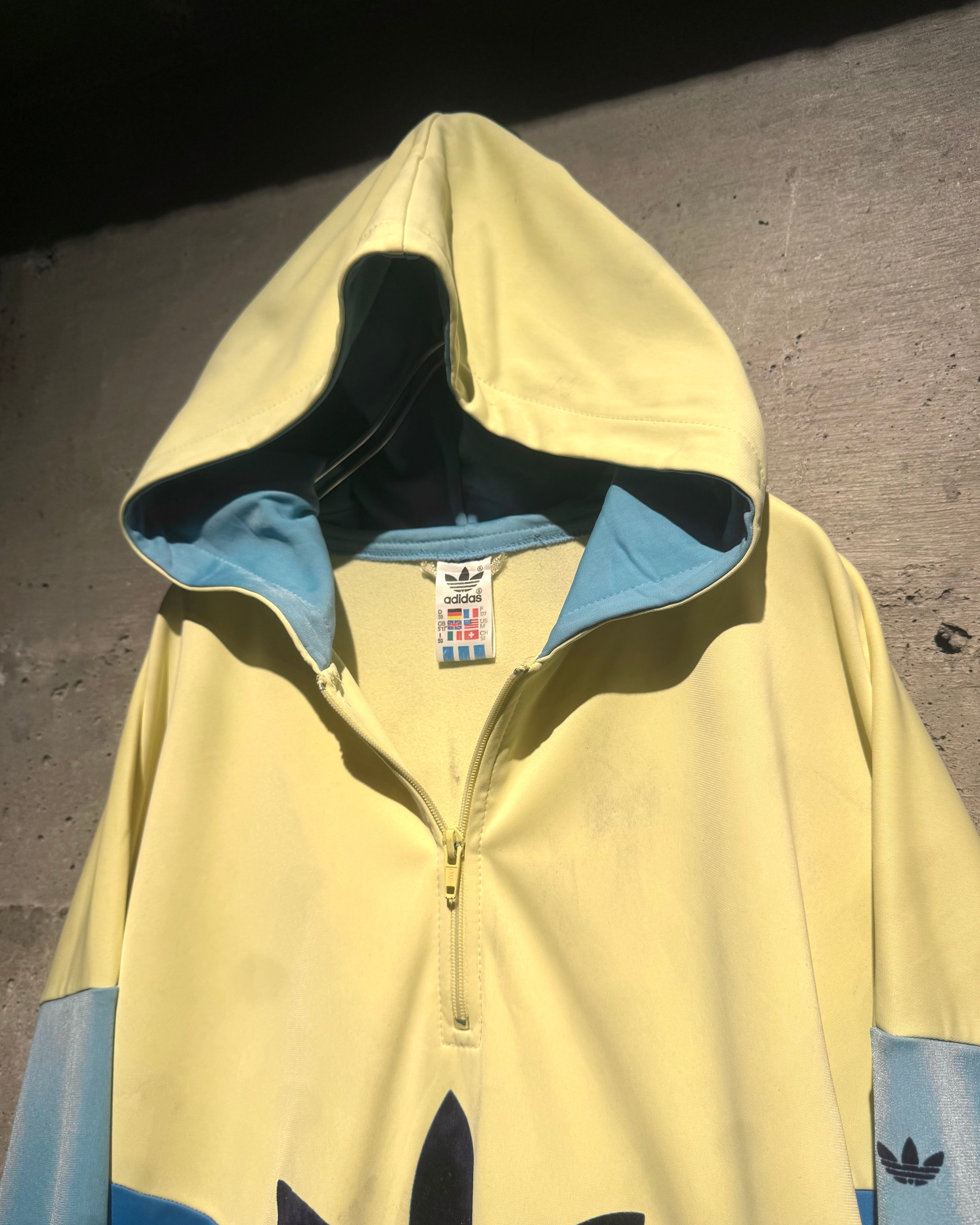 Caka】80's “adidas” Switching Pattern Vintage Loose Half Zip