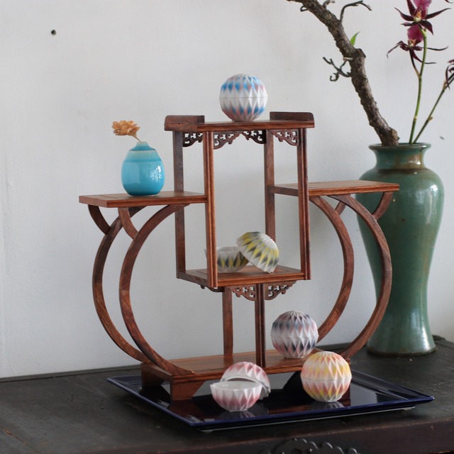 花梨　飾り棚　山型小