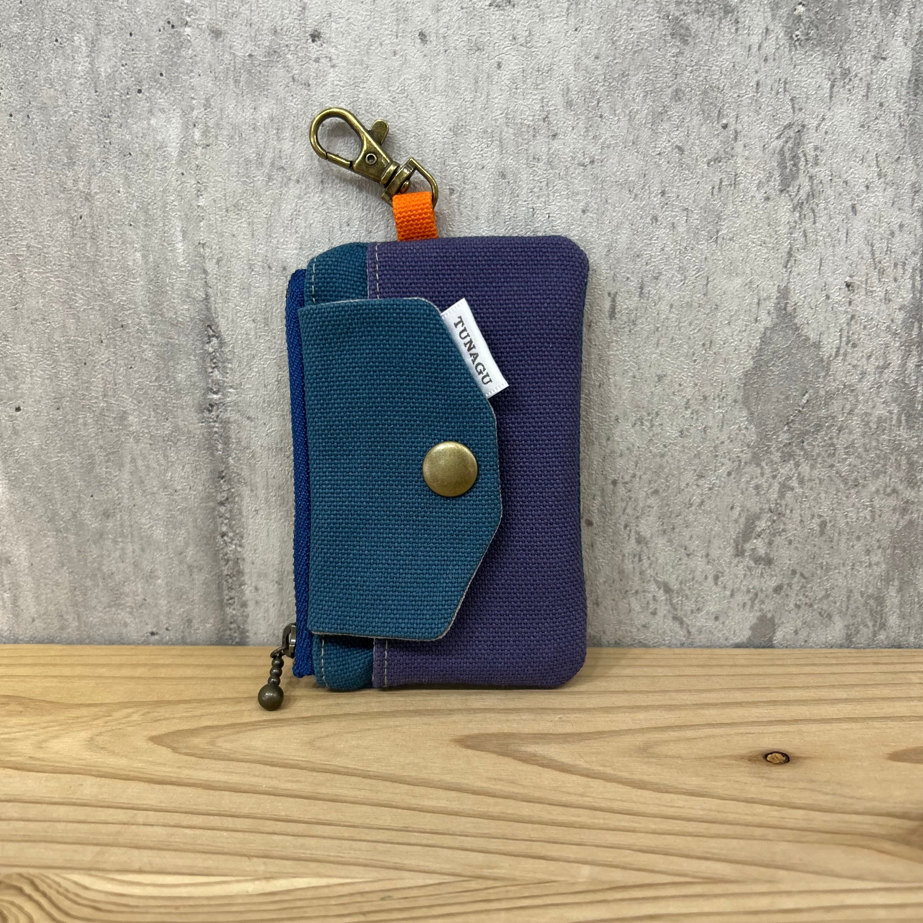 .+*Mini Wallet / カードや小銭、お札入れに【レインブルー×パープル】