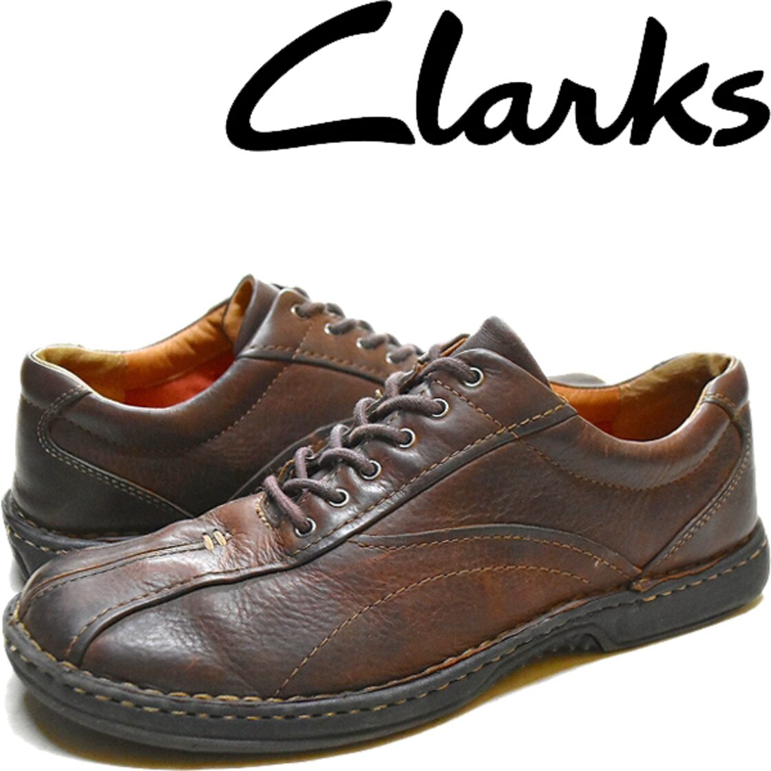 1点物◇クラークス茶CLARKS革靴センターシームレザーシューズ古着 